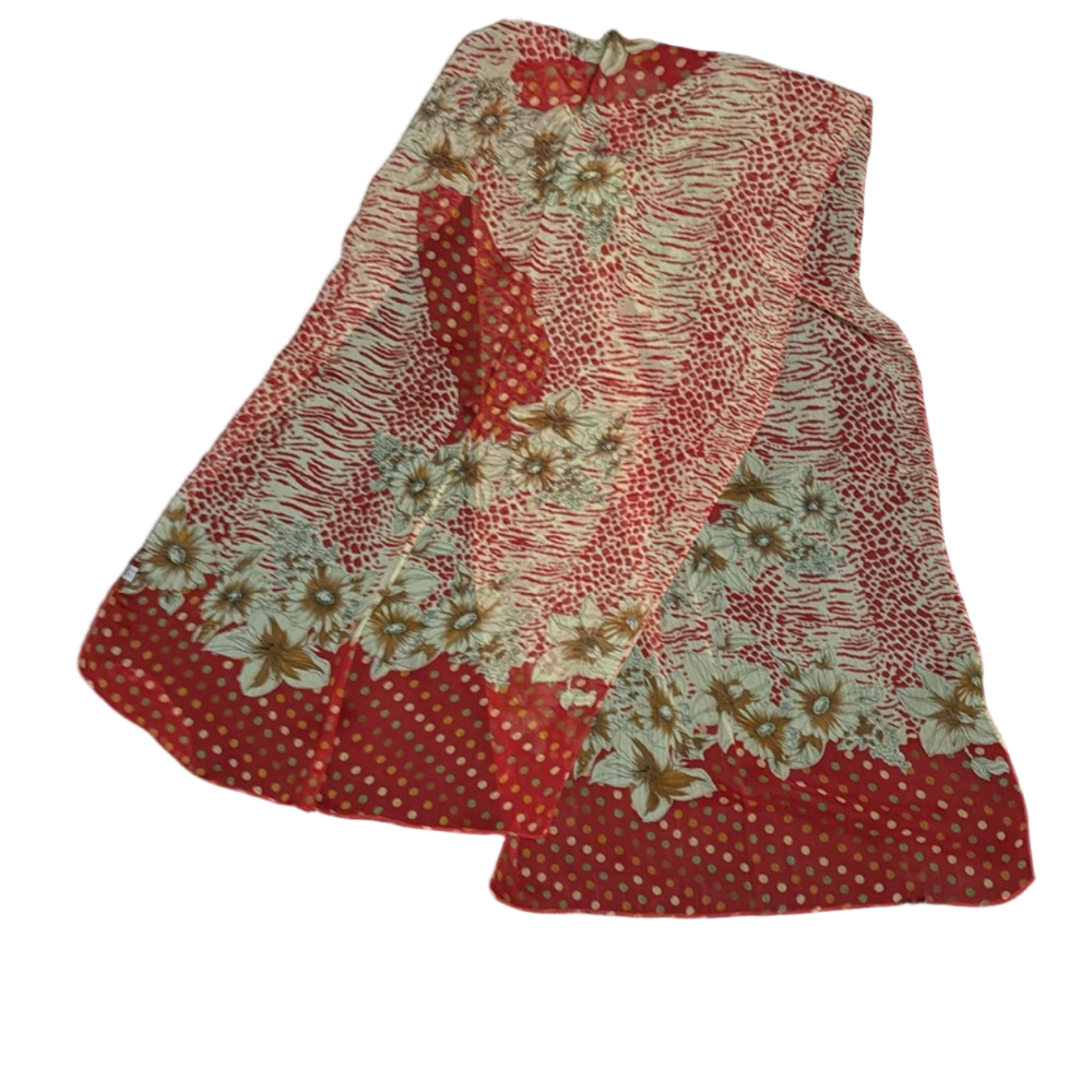 Red Cream Green Pattern Mix Scarf | Floral Animal Print Polka Dot Chic Wrap